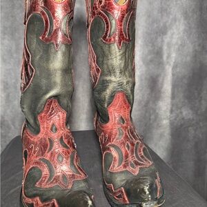 Stylish Black and Red Heeled Boots